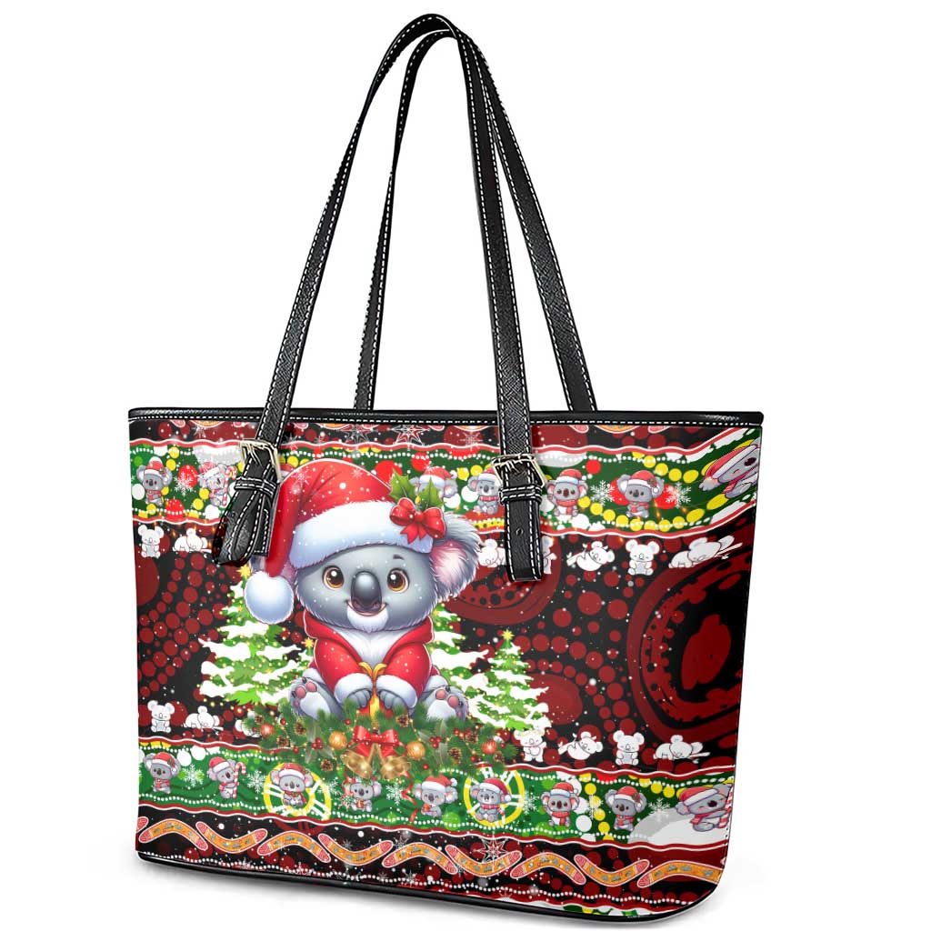 Koala Christmas Leather Tote Bag Australia Aboriginal Cute Santa Koalas - Wonder Print Shop