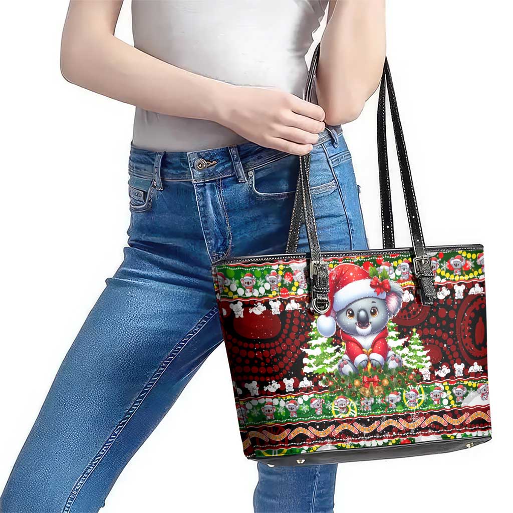 Koala Christmas Leather Tote Bag Australia Aboriginal Cute Santa Koalas - Wonder Print Shop