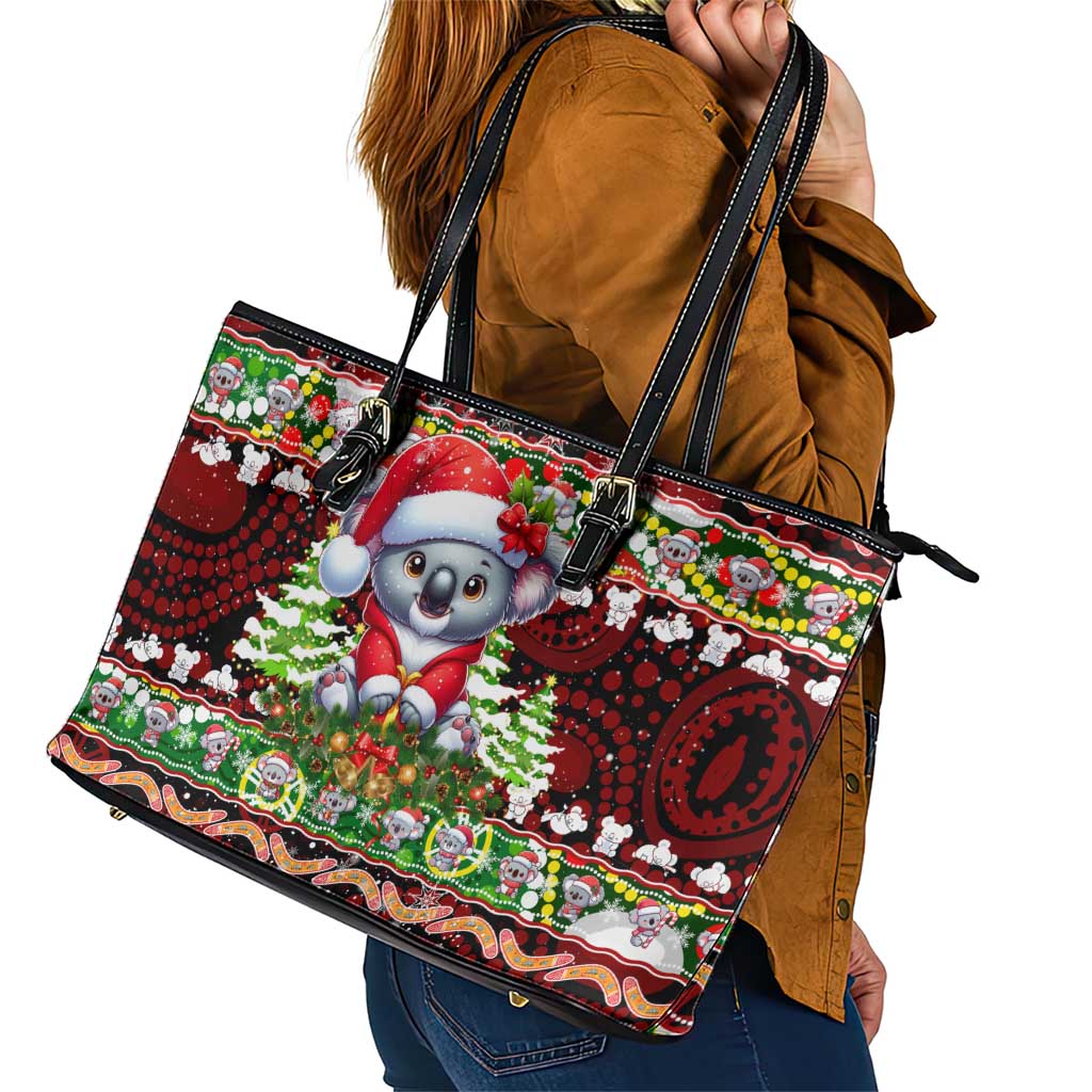 Koala Christmas Leather Tote Bag Australia Aboriginal Cute Santa Koalas - Wonder Print Shop