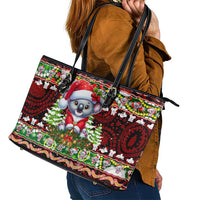 Koala Christmas Leather Tote Bag Australia Aboriginal Cute Santa Koalas - Wonder Print Shop