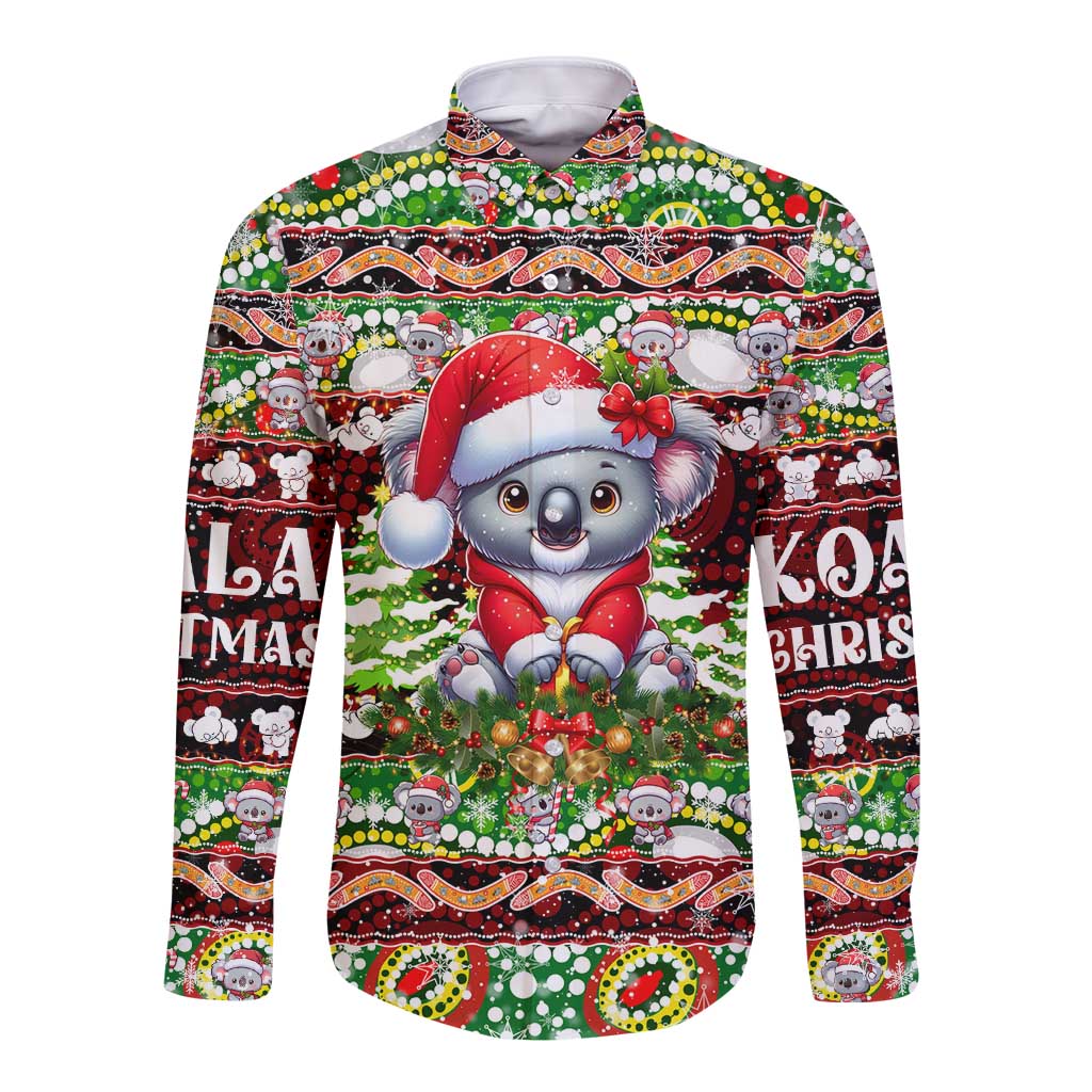 Koala Christmas Long Sleeve Button Shirt Australia Aboriginal Cute Santa Koalas - Wonder Print Shop