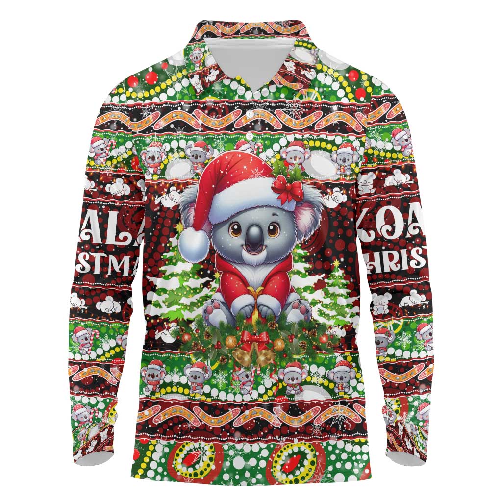 Koala Christmas Long Sleeve Polo Shirt Australia Aboriginal Cute Santa Koalas - Wonder Print Shop