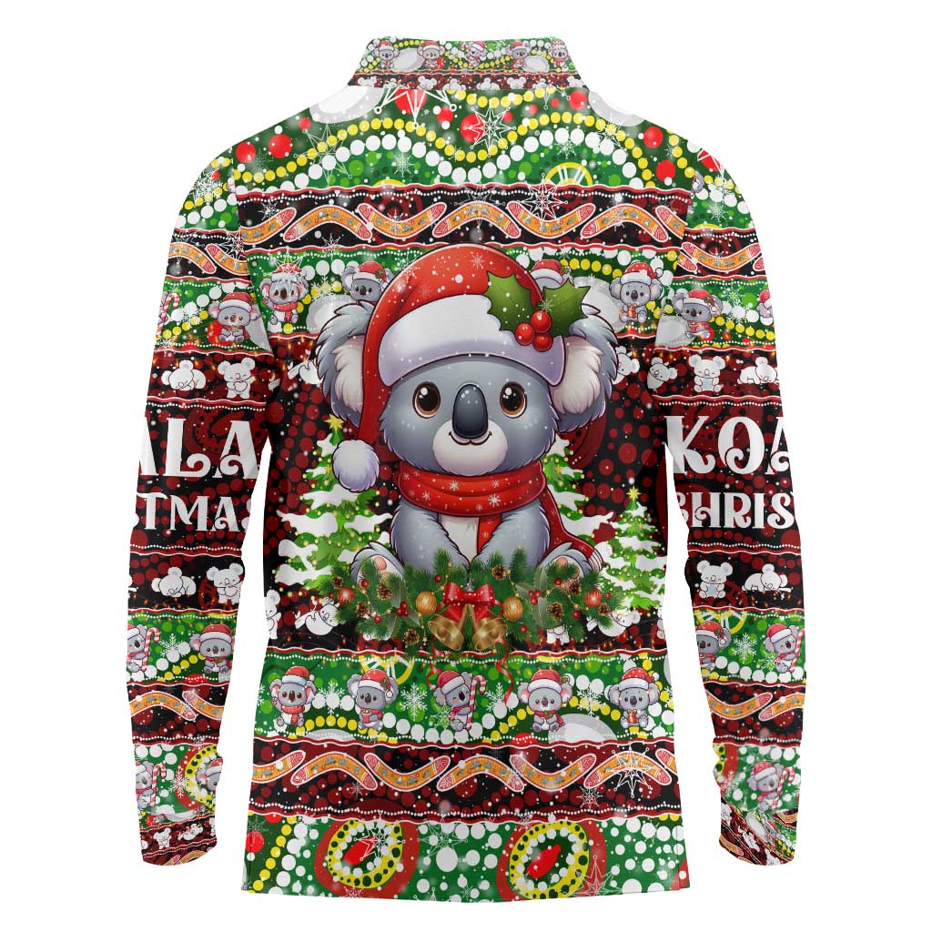 Koala Christmas Long Sleeve Polo Shirt Australia Aboriginal Cute Santa Koalas - Wonder Print Shop