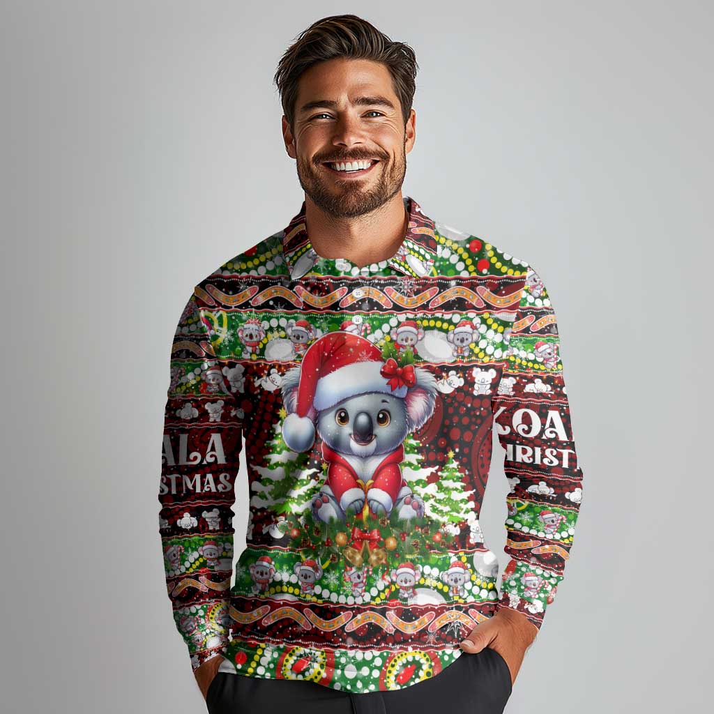 Koala Christmas Long Sleeve Polo Shirt Australia Aboriginal Cute Santa Koalas - Wonder Print Shop