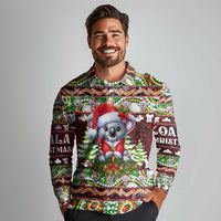 Koala Christmas Long Sleeve Polo Shirt Australia Aboriginal Cute Santa Koalas - Wonder Print Shop
