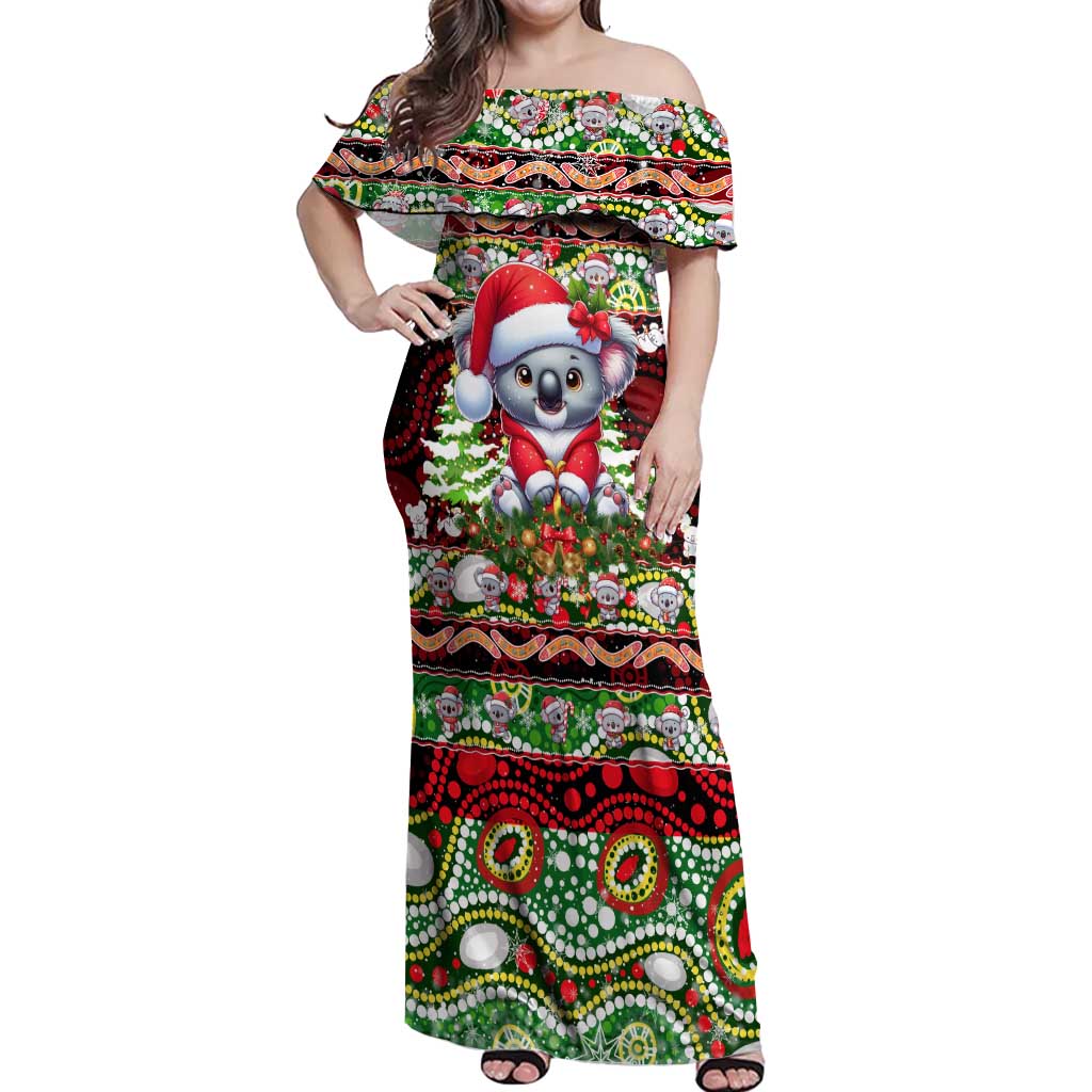 Koala Christmas Off Shoulder Maxi Dress Australia Aboriginal Cute Santa Koalas - Wonder Print Shop