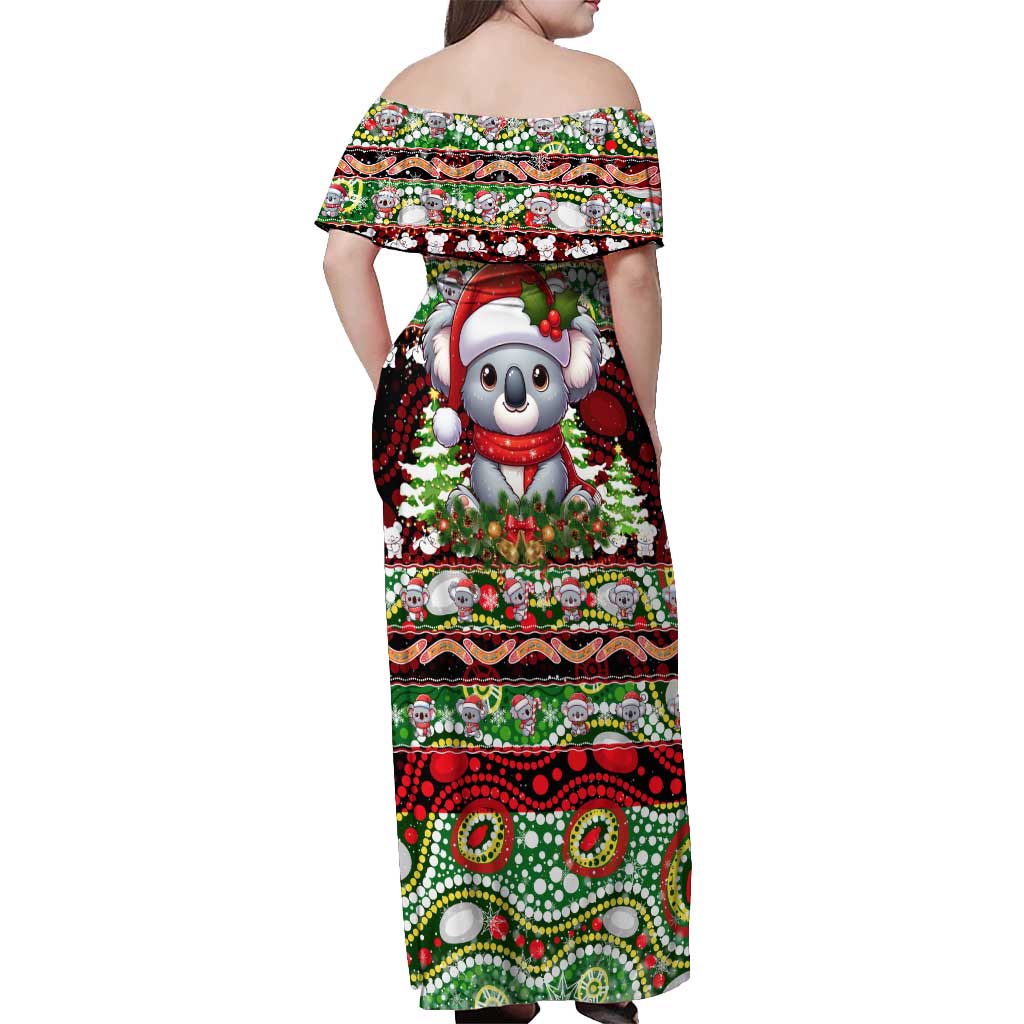 Koala Christmas Off Shoulder Maxi Dress Australia Aboriginal Cute Santa Koalas - Wonder Print Shop