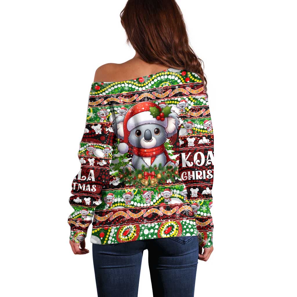 Koala Christmas Off Shoulder Sweater Australia Aboriginal Cute Santa Koalas - Wonder Print Shop