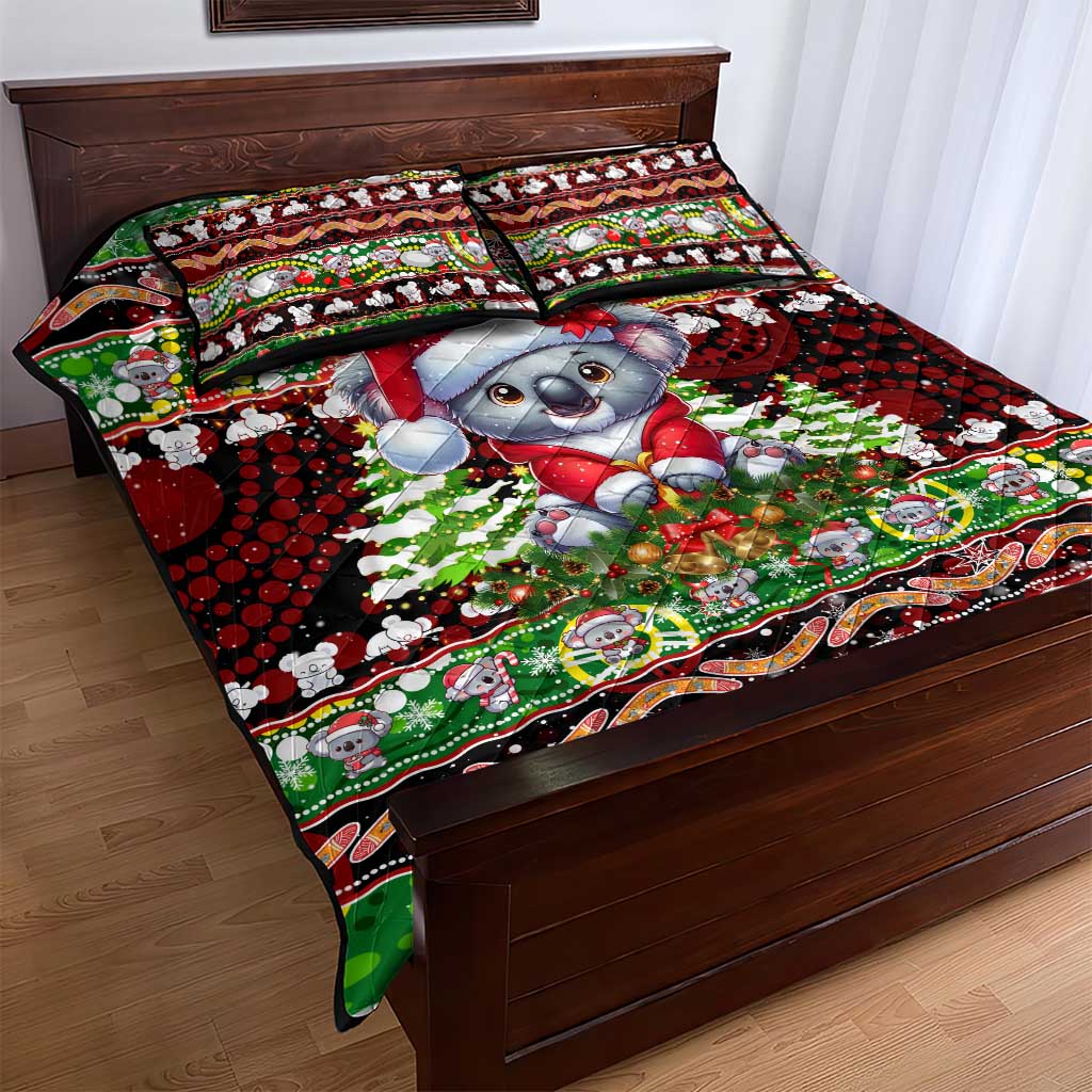 Koala Christmas Quilt Bed Set Australia Aboriginal Cute Santa Koalas - Wonder Print Shop