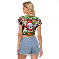 Koala Christmas Raglan Cropped T Shirt Australia Aboriginal Cute Santa Koalas - Wonder Print Shop