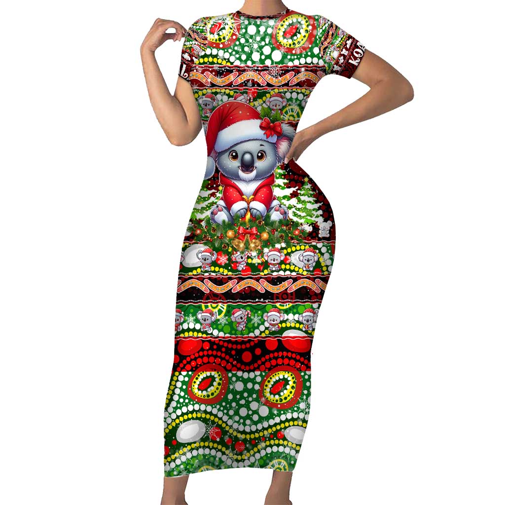 Koala Christmas Short Sleeve Bodycon Dress Australia Aboriginal Cute Santa Koalas - Wonder Print Shop