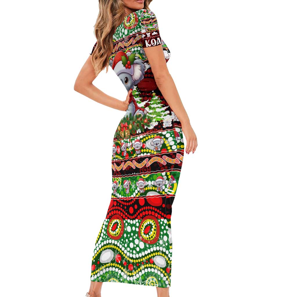 Koala Christmas Short Sleeve Bodycon Dress Australia Aboriginal Cute Santa Koalas - Wonder Print Shop