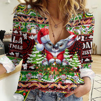 Koala Christmas Women Casual Shirt Australia Aboriginal Cute Santa Koalas - Wonder Print Shop