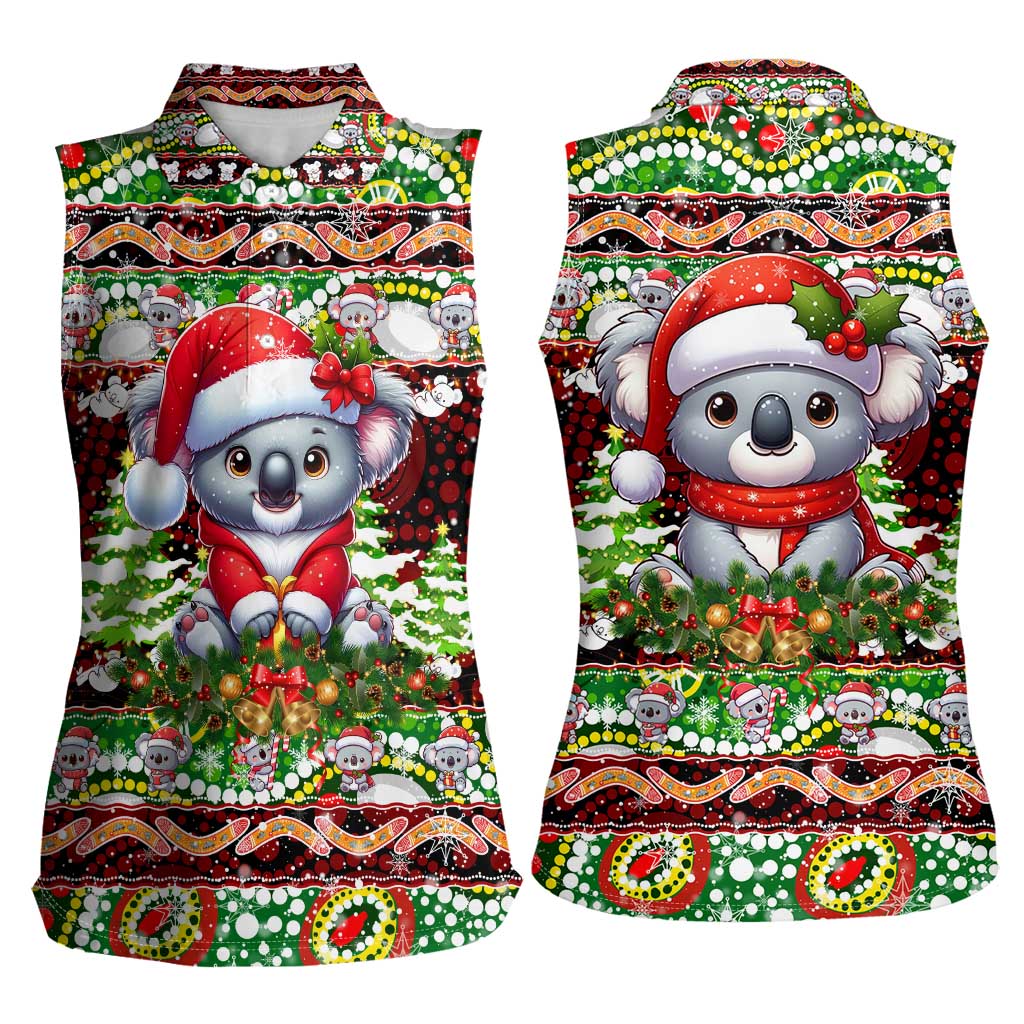 Koala Christmas Women Sleeveless Polo Shirt Australia Aboriginal Cute Santa Koalas - Wonder Print Shop
