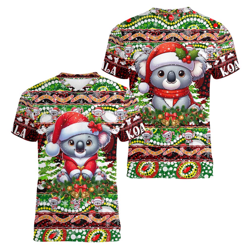 Koala Christmas Women V-Neck T-Shirt Australia Aboriginal Cute Santa Koalas - Wonder Print Shop