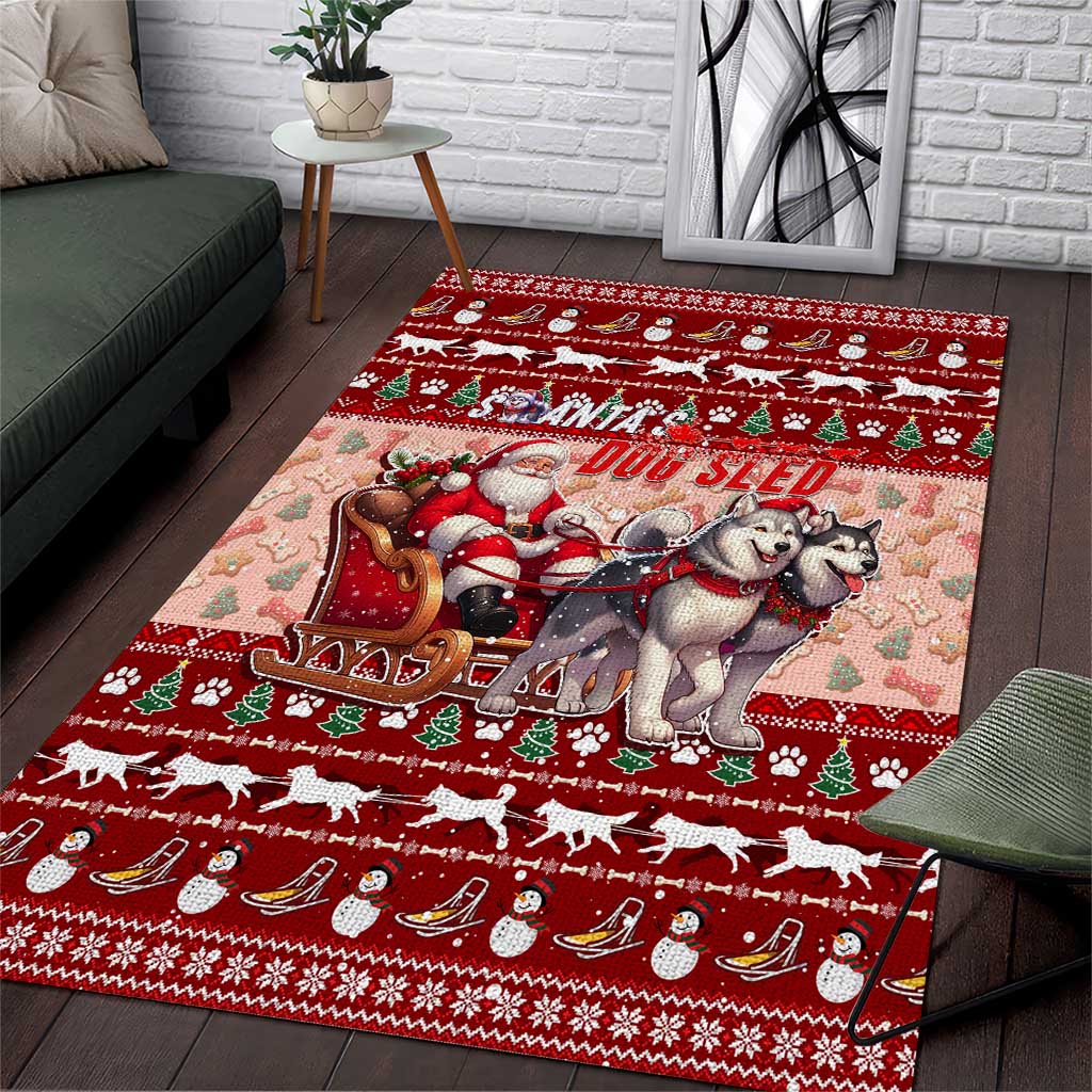 Dog Sled Christmas Area Rug Husky Sleigh Ride Design - Wonder Print Shop