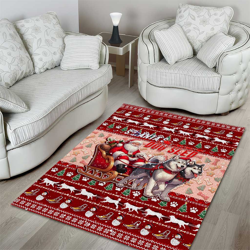 Dog Sled Christmas Area Rug Husky Sleigh Ride Design - Wonder Print Shop