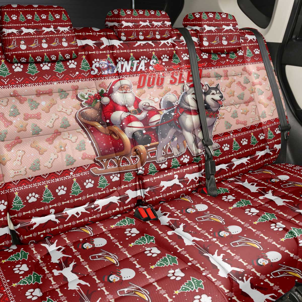 Dog Sled Christmas Back Car Seat Cover Husky Sleigh Ride Design - Wonder Print Shop