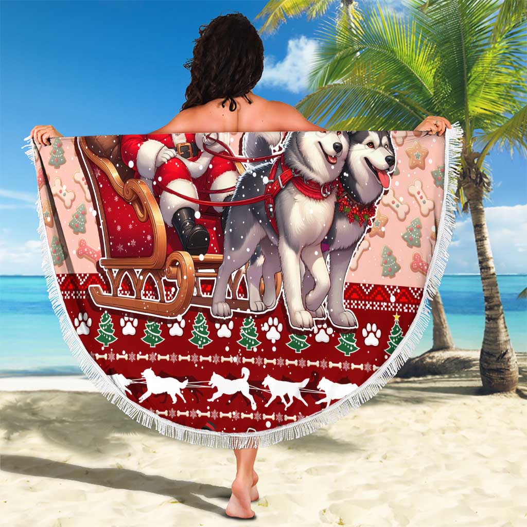 Dog Sled Christmas Beach Blanket Husky Sleigh Ride Design - Wonder Print Shop