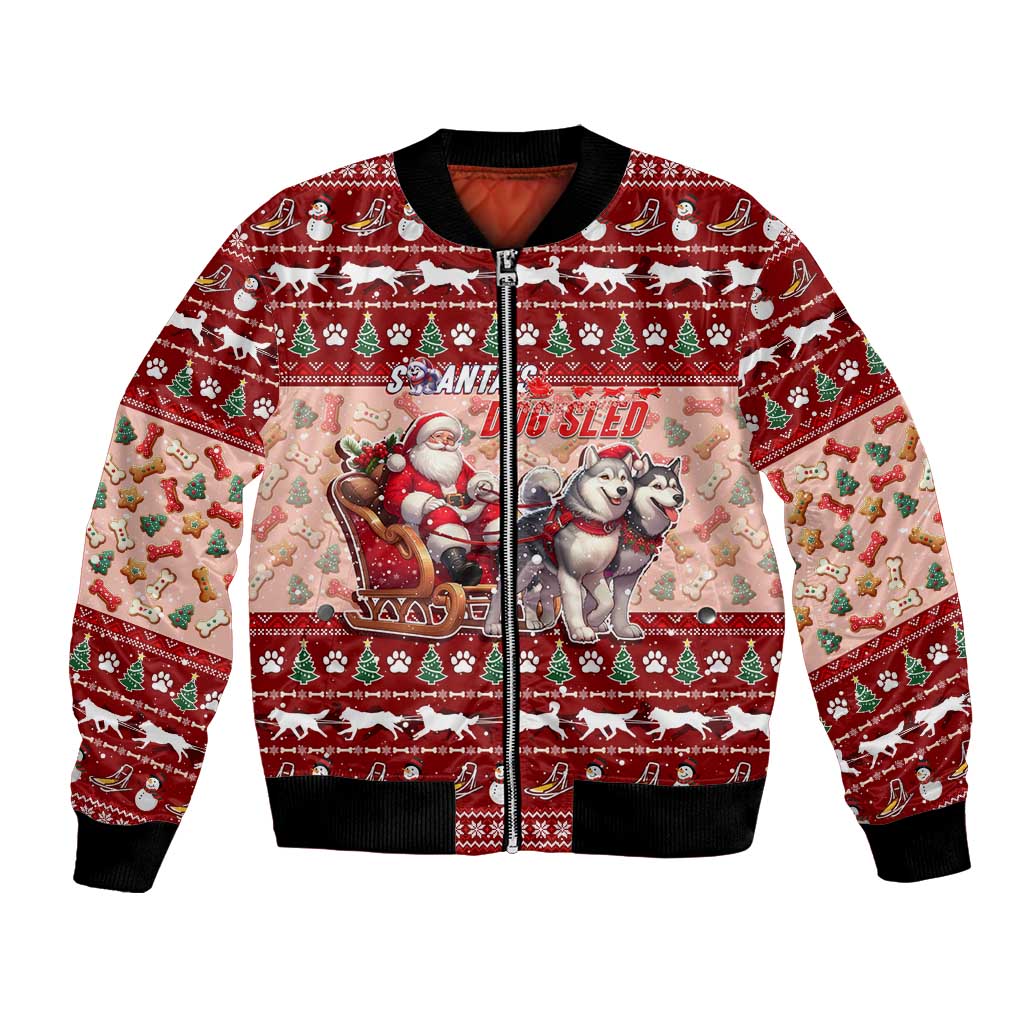 Dog Sled Christmas Bomber Jacket Husky Sleigh Ride Design - Wonder Print Shop
