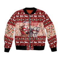 Dog Sled Christmas Bomber Jacket Husky Sleigh Ride Design - Wonder Print Shop