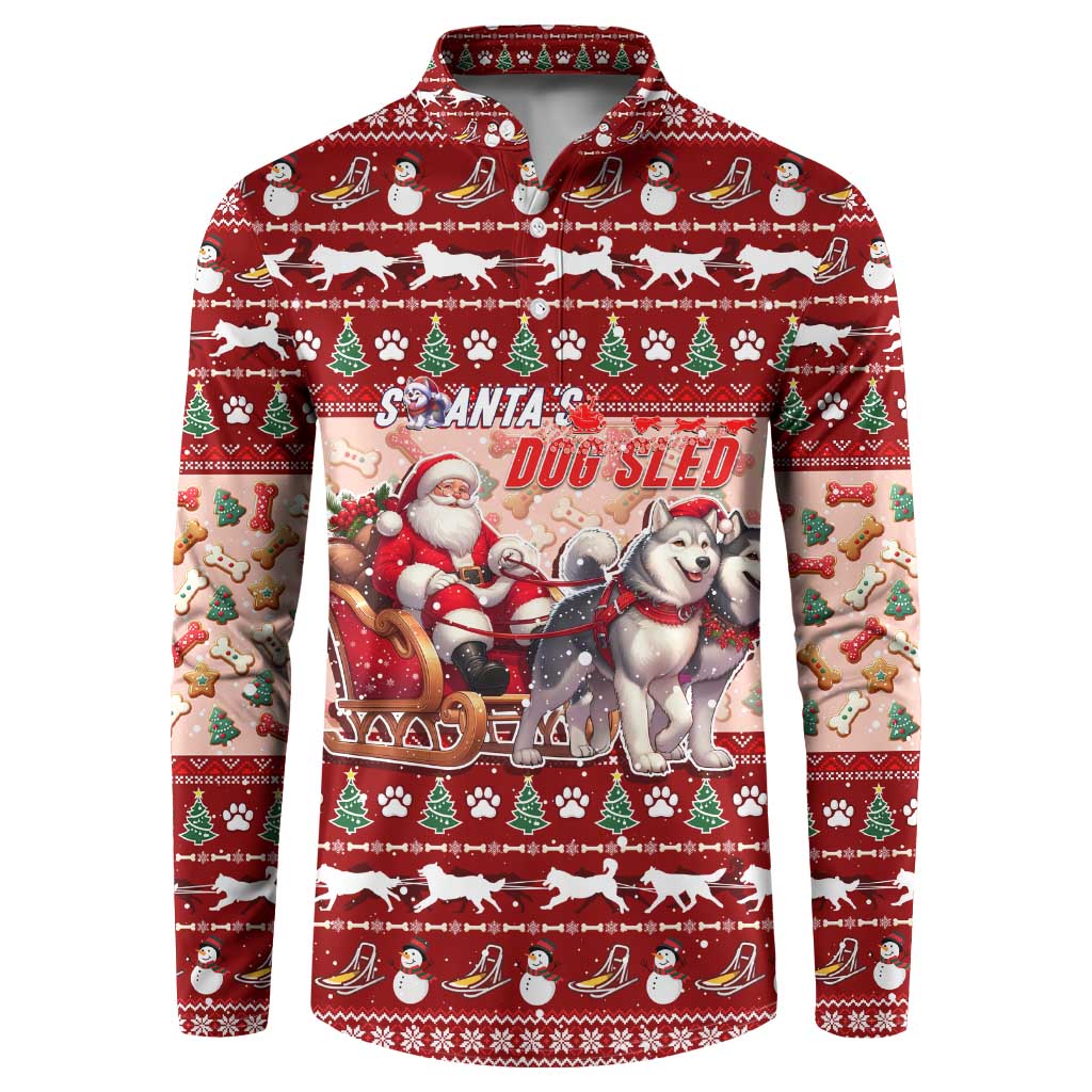 Dog Sled Christmas Button Sweatshirt Husky Sleigh Ride Design - Wonder Print Shop