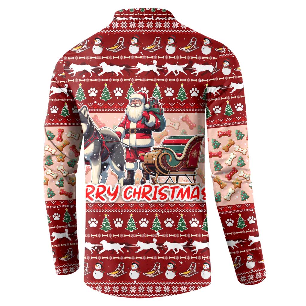 Dog Sled Christmas Button Sweatshirt Husky Sleigh Ride Design - Wonder Print Shop