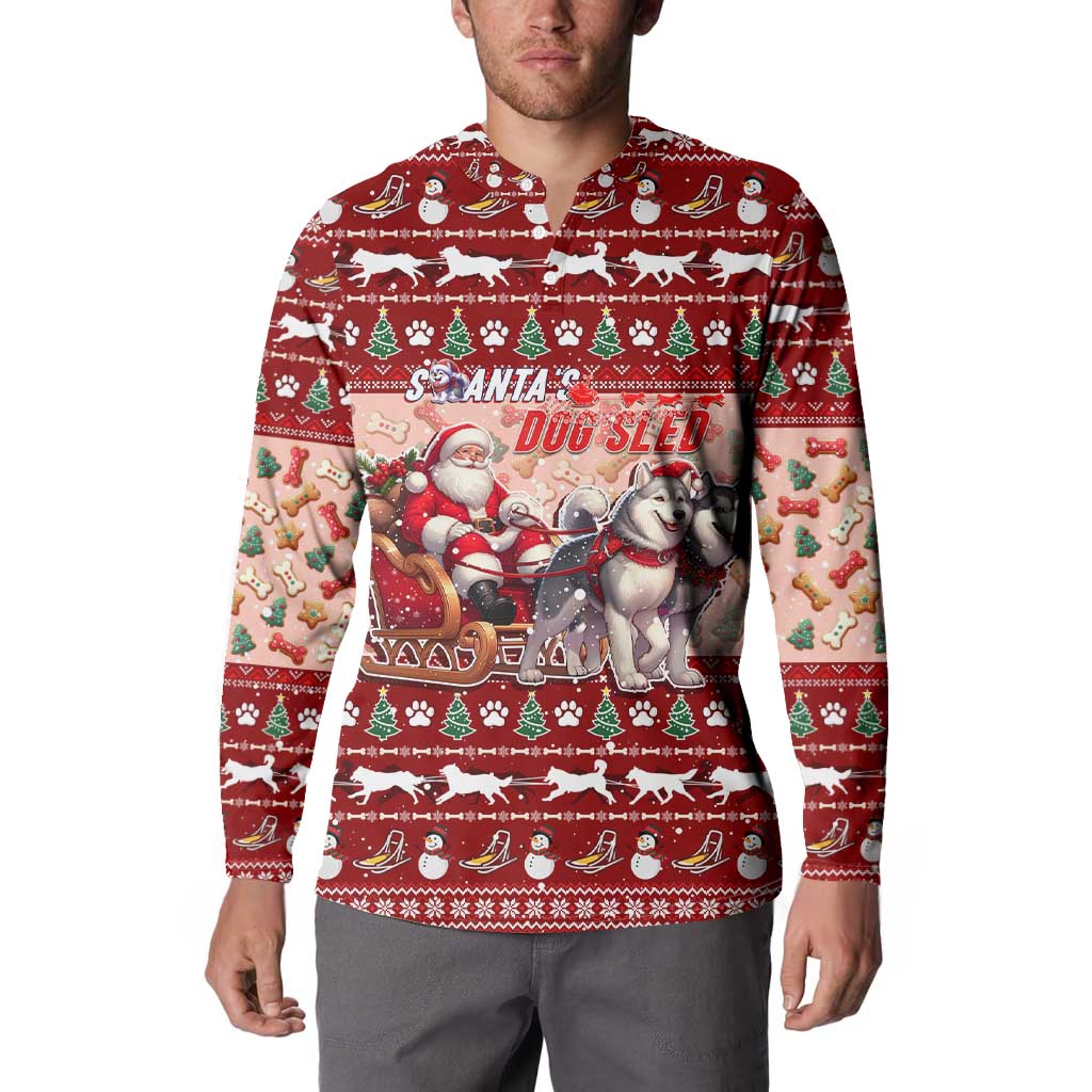 Dog Sled Christmas Button Sweatshirt Husky Sleigh Ride Design - Wonder Print Shop