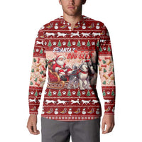 Dog Sled Christmas Button Sweatshirt Husky Sleigh Ride Design - Wonder Print Shop