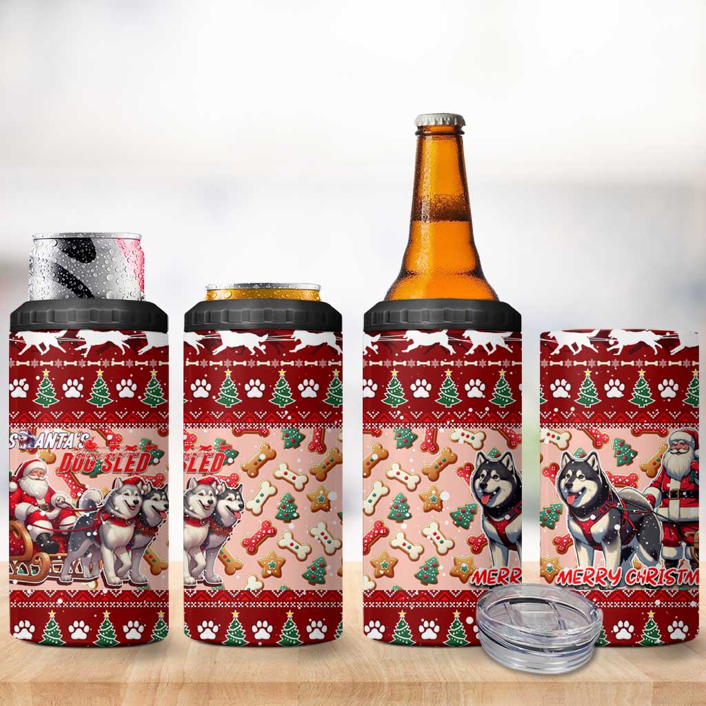 Dog Sled Christmas 4 in 1 Can Cooler Tumbler Husky Sleigh Ride Design - Wonder Print Shop