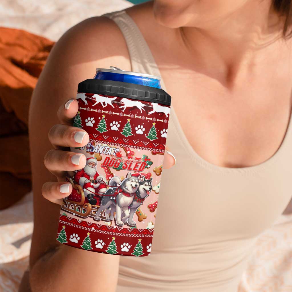 Dog Sled Christmas 4 in 1 Can Cooler Tumbler Husky Sleigh Ride Design - Wonder Print Shop