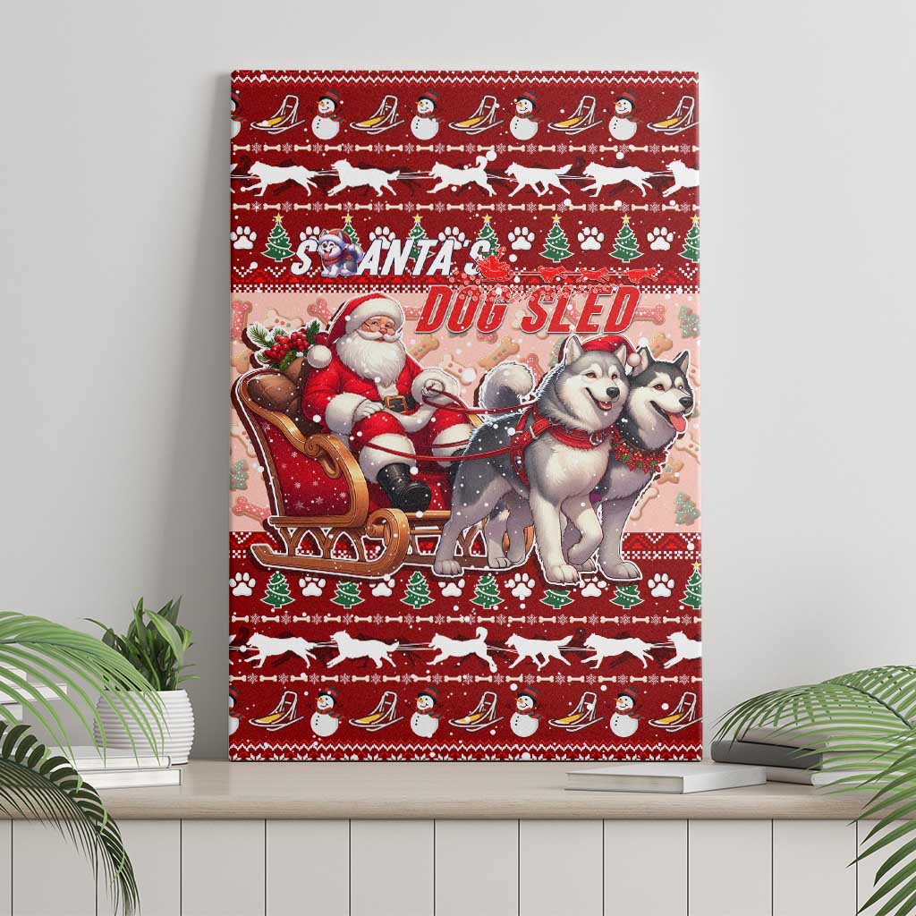 Dog Sled Christmas Canvas Wall Art Husky Sleigh Ride Design - Wonder Print Shop