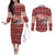 Dog Sled Christmas Couples Matching Off The Shoulder Long Sleeve Dress and Long Sleeve Button Shirt Husky Sleigh Ride Design - Wonder Print Shop