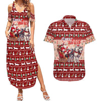 Dog Sled Christmas Couples Matching Summer Maxi Dress and Hawaiian Shirt Husky Sleigh Ride Design - Wonder Print Shop