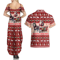 Dog Sled Christmas Couples Matching Summer Maxi Dress and Hawaiian Shirt Husky Sleigh Ride Design - Wonder Print Shop