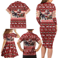 Dog Sled Christmas Family Matching Long Sleeve Bodycon Dress and Hawaiian Shirt Husky Sleigh Ride Design - Wonder Print Shop
