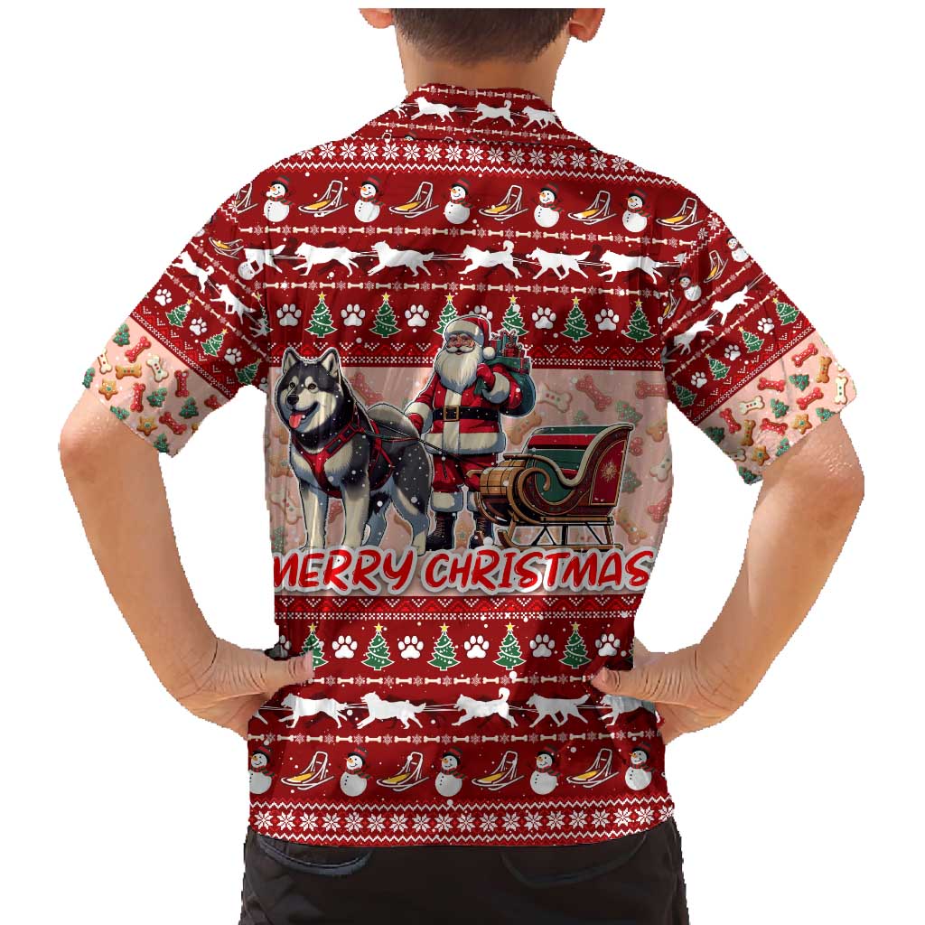 Dog Sled Christmas Family Matching Mermaid Dress and Hawaiian Shirt Husky Sleigh Ride Design - Wonder Print Shop