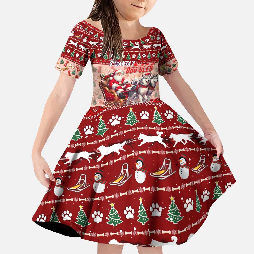 Dog Sled Christmas Family Matching Mermaid Dress and Hawaiian Shirt Husky Sleigh Ride Design - Wonder Print Shop