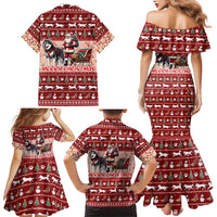 Dog Sled Christmas Family Matching Mermaid Dress and Hawaiian Shirt Husky Sleigh Ride Design - Wonder Print Shop
