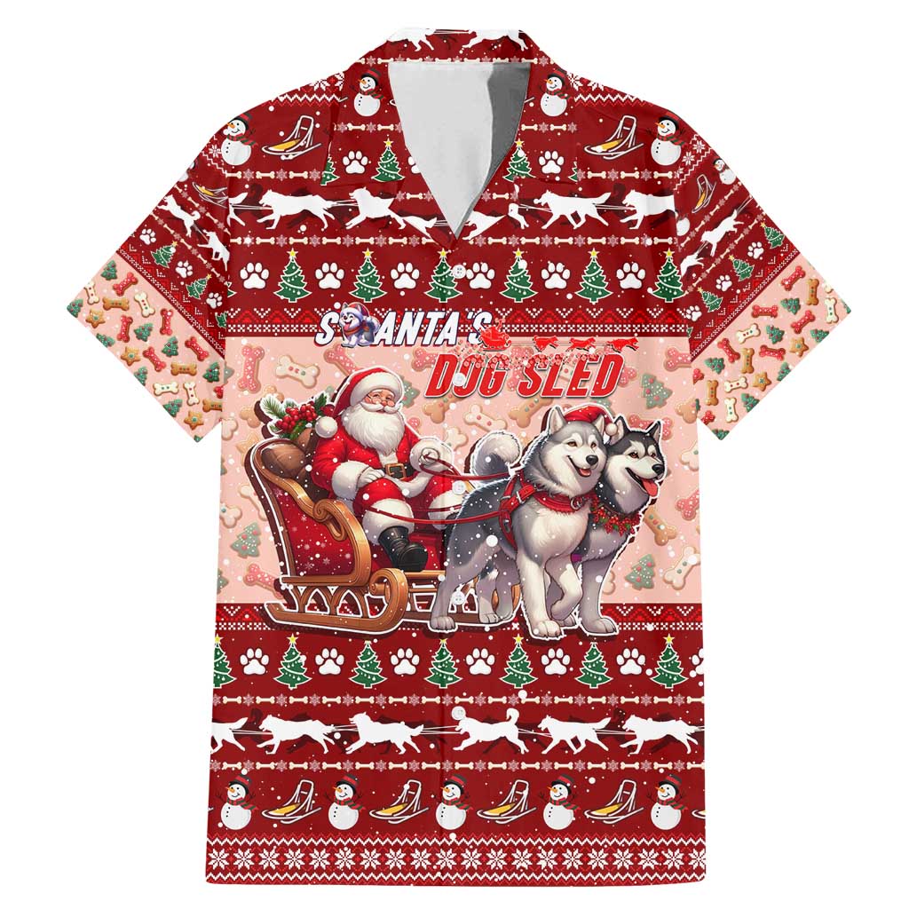Dog Sled Christmas Family Matching Mermaid Dress and Hawaiian Shirt Husky Sleigh Ride Design - Wonder Print Shop