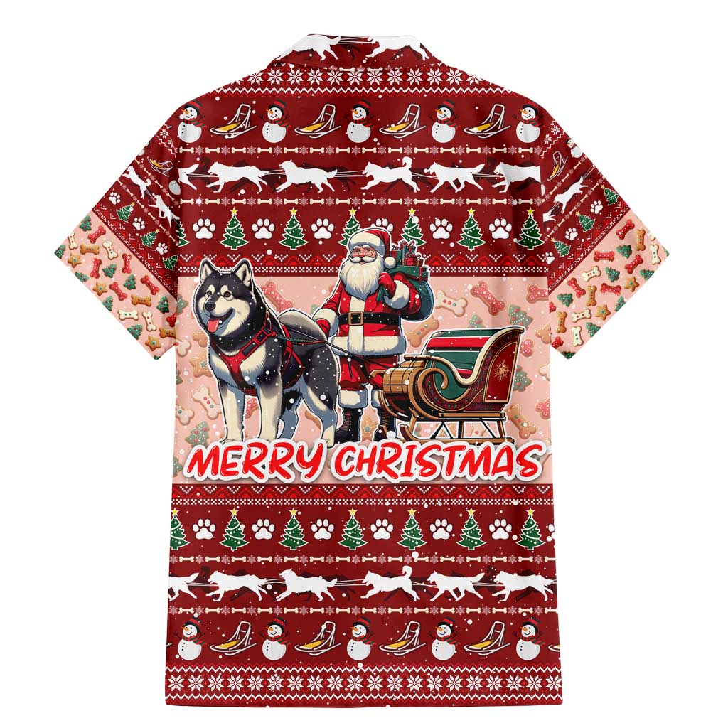 Dog Sled Christmas Family Matching Mermaid Dress and Hawaiian Shirt Husky Sleigh Ride Design - Wonder Print Shop