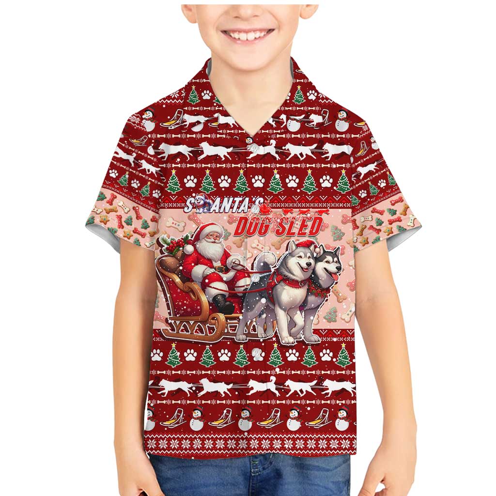 Dog Sled Christmas Family Matching Mermaid Dress and Hawaiian Shirt Husky Sleigh Ride Design - Wonder Print Shop