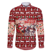 Dog Sled Christmas Family Matching Off The Shoulder Long Sleeve Dress and Hawaiian Shirt Husky Sleigh Ride Design - Wonder Print Shop