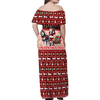 Dog Sled Christmas Family Matching Off Shoulder Maxi Dress and Hawaiian Shirt Husky Sleigh Ride Design - Wonder Print Shop