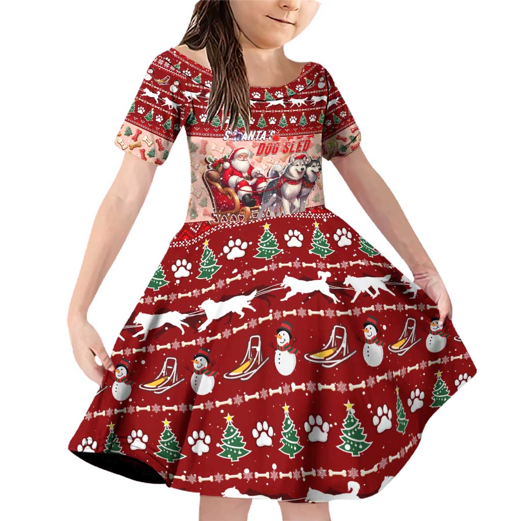 Dog Sled Christmas Family Matching Off Shoulder Short Dress and Hawaiian Shirt Husky Sleigh Ride Design - Wonder Print Shop