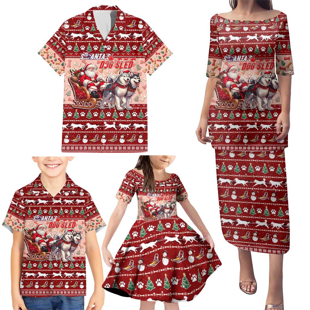 Dog Sled Christmas Family Matching Puletasi and Hawaiian Shirt Husky Sleigh Ride Design - Wonder Print Shop