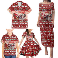 Dog Sled Christmas Family Matching Puletasi and Hawaiian Shirt Husky Sleigh Ride Design - Wonder Print Shop