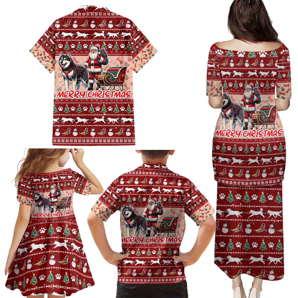 Dog Sled Christmas Family Matching Puletasi and Hawaiian Shirt Husky Sleigh Ride Design - Wonder Print Shop