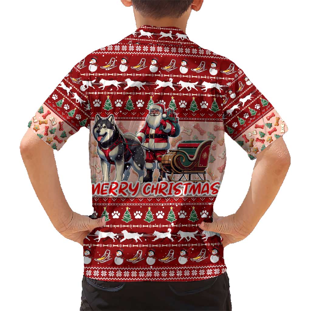 Dog Sled Christmas Family Matching Short Sleeve Bodycon Dress and Hawaiian Shirt Husky Sleigh Ride Design - Wonder Print Shop