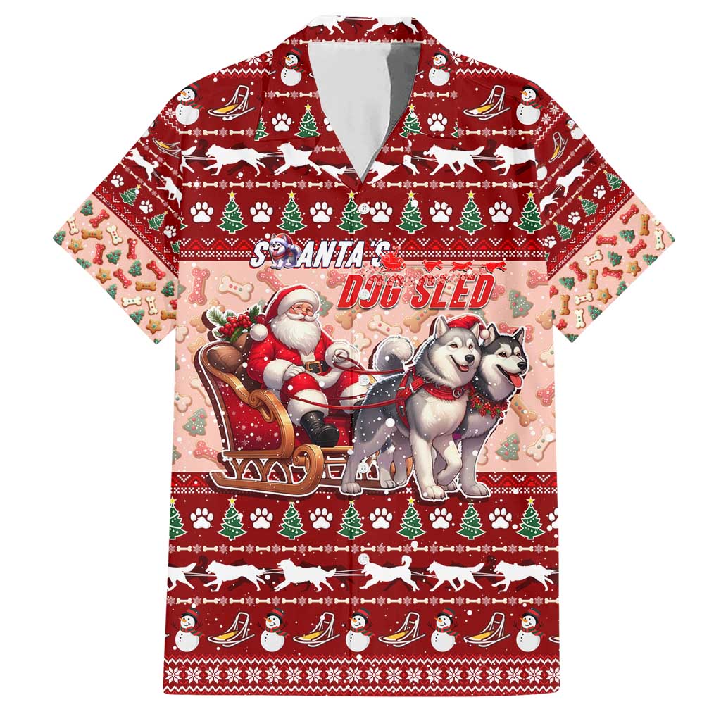 Dog Sled Christmas Family Matching Short Sleeve Bodycon Dress and Hawaiian Shirt Husky Sleigh Ride Design - Wonder Print Shop